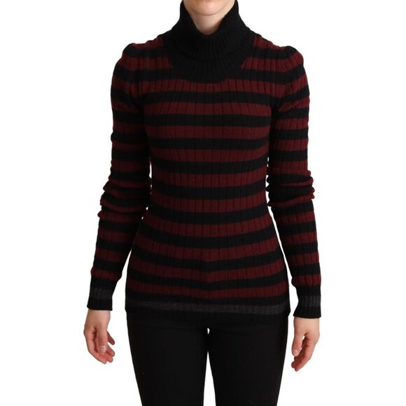Dolce & Gabbana Black Red Striped Wool Pullover Women's Sweater